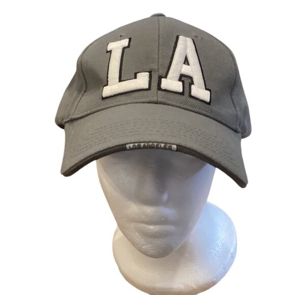 LA Embroidered Adj. W/Hook & Loop Close Baseball Cap One Size Gray By Cap USA - Picture 1 of 9